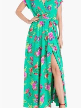 Meghan LA Green Floral Maxi Wrap Dress
